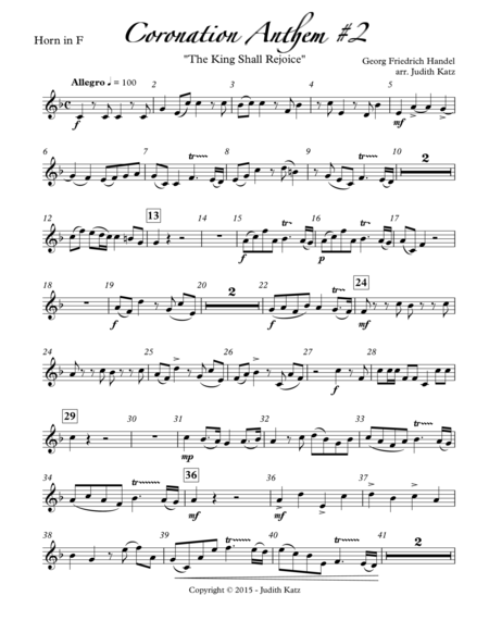 Coronation Anthem #2 - "The King Shall Rejoice" - for brass quintet - Parts
