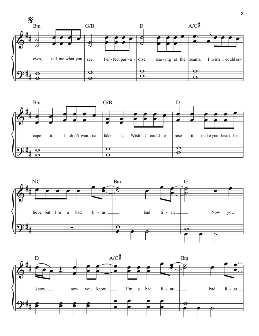 Bad Liar Bad Liar Easy Piano scores gallery preview page 3