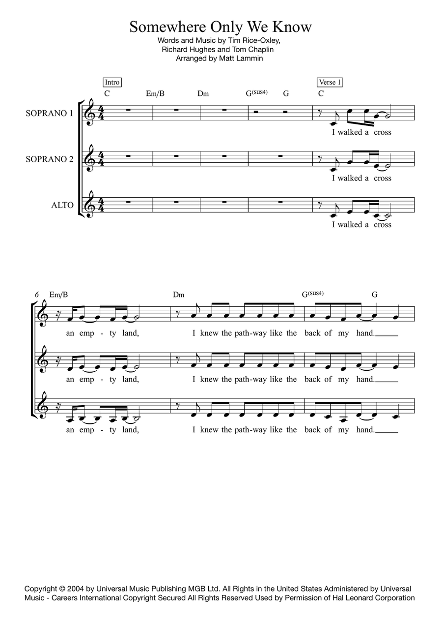 Somewhere Only We Know SSA scores gallery preview page 1