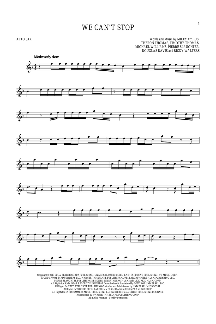 We Can't Stop Alto Saxophone scores gallery preview page 1