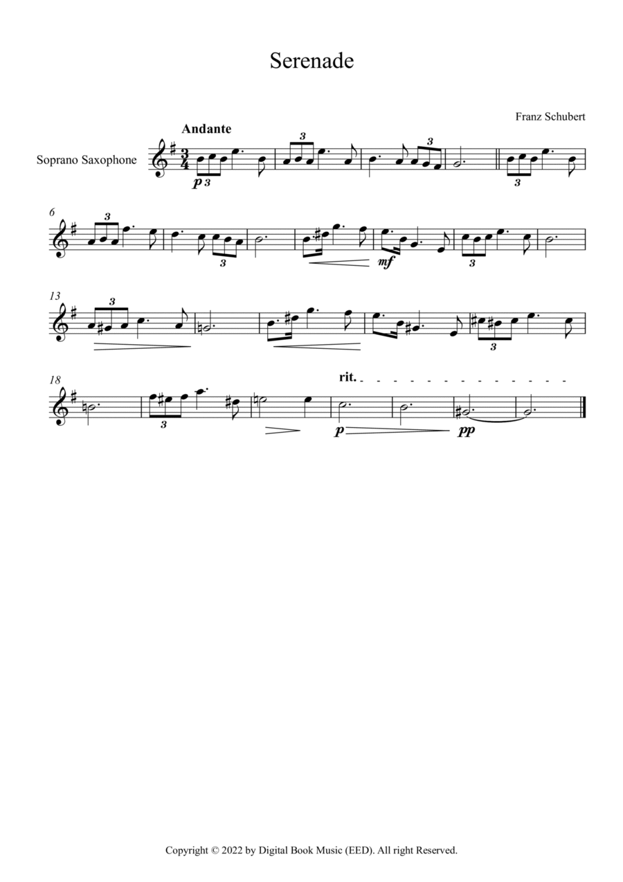 Serenade - Franz Schubert (Soprano Sax) Soprano Saxophone scores gallery preview page 1