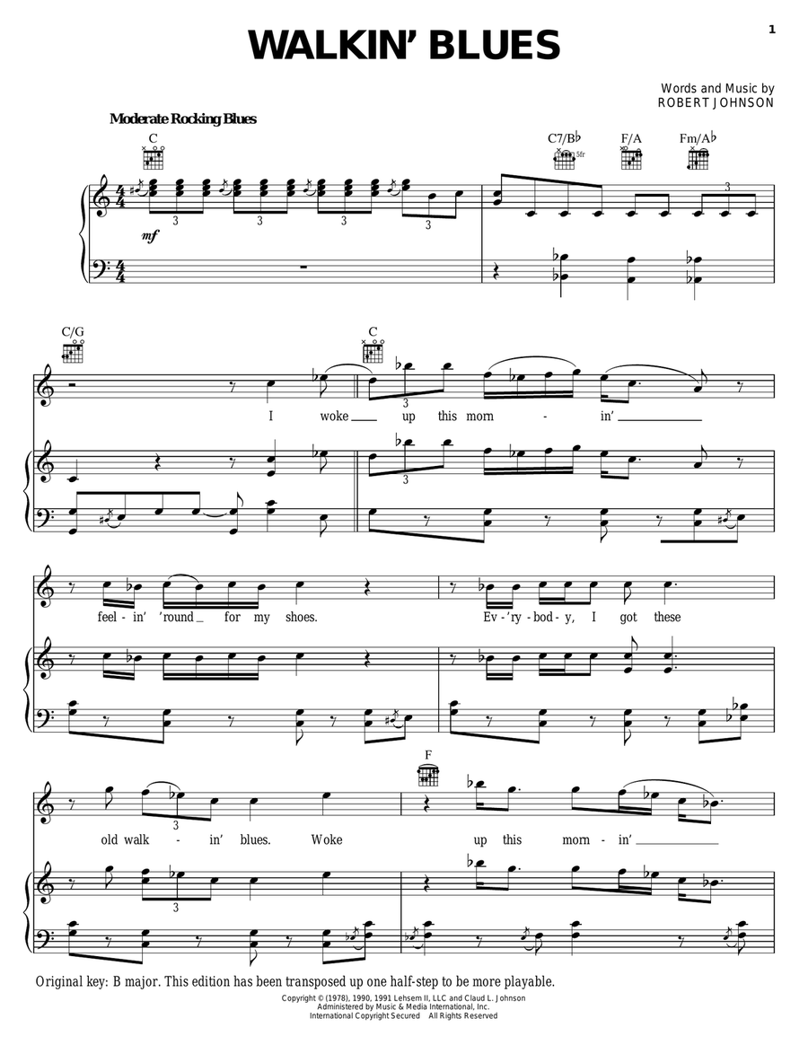 Walkin' Blues Piano, Vocal, Guitar scores gallery preview page 1