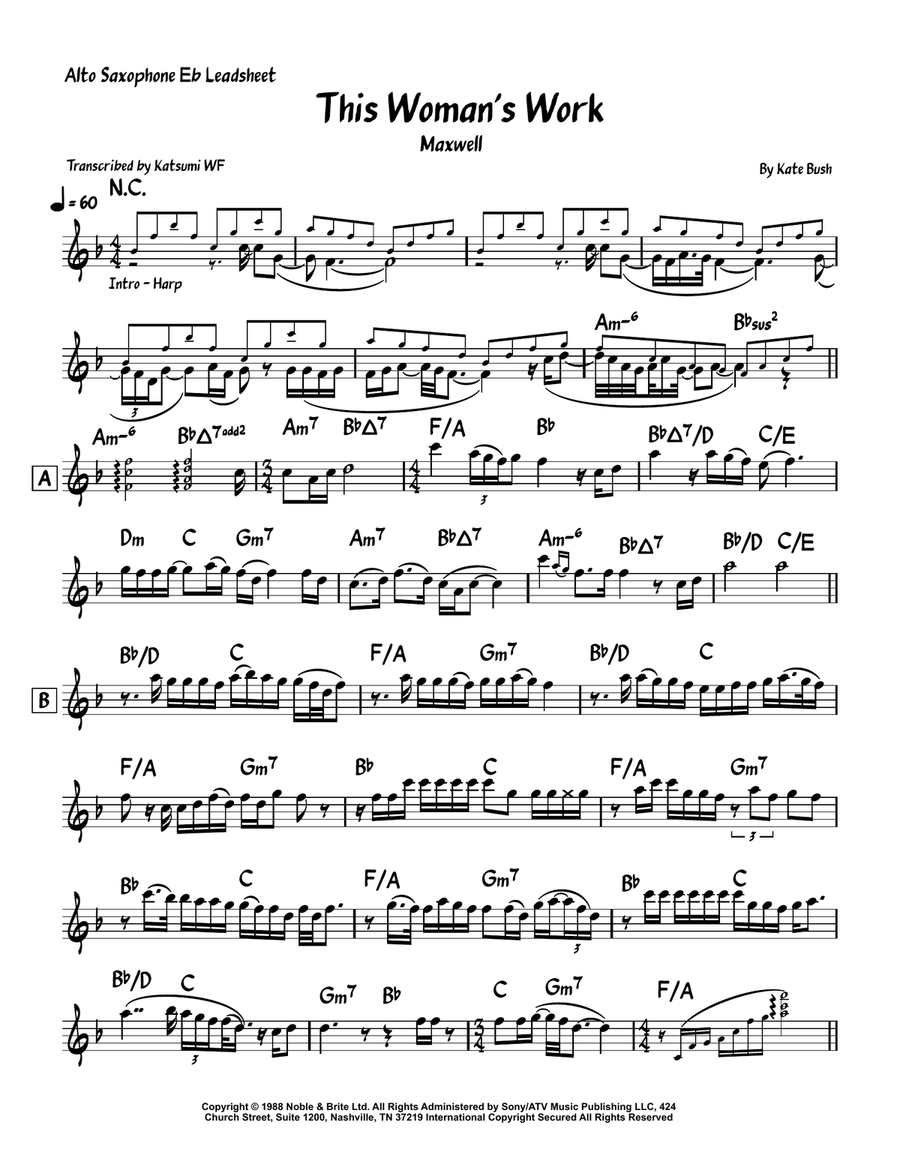 This Woman's Work Alto Saxophone scores gallery preview page 1
