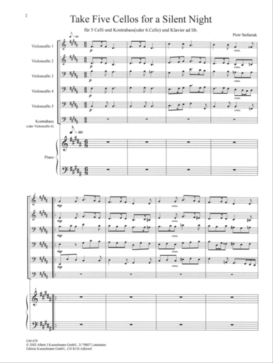 Take five cellos for a silent night für 5 celli and double bass Cello scores gallery preview page 2