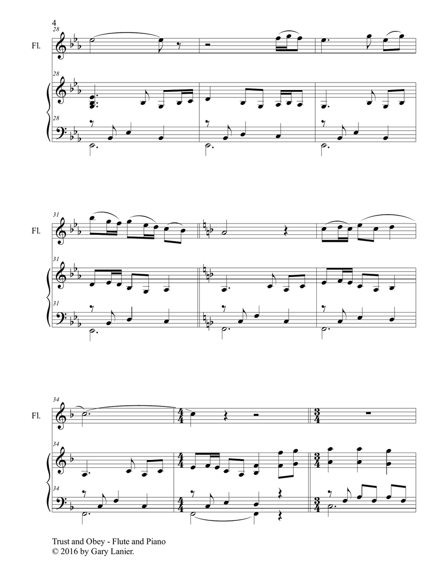 Gary Lanier: TRUST AND OBEY (Duet – Flute & Piano with Parts) Woodwind Duet scores gallery preview page 5