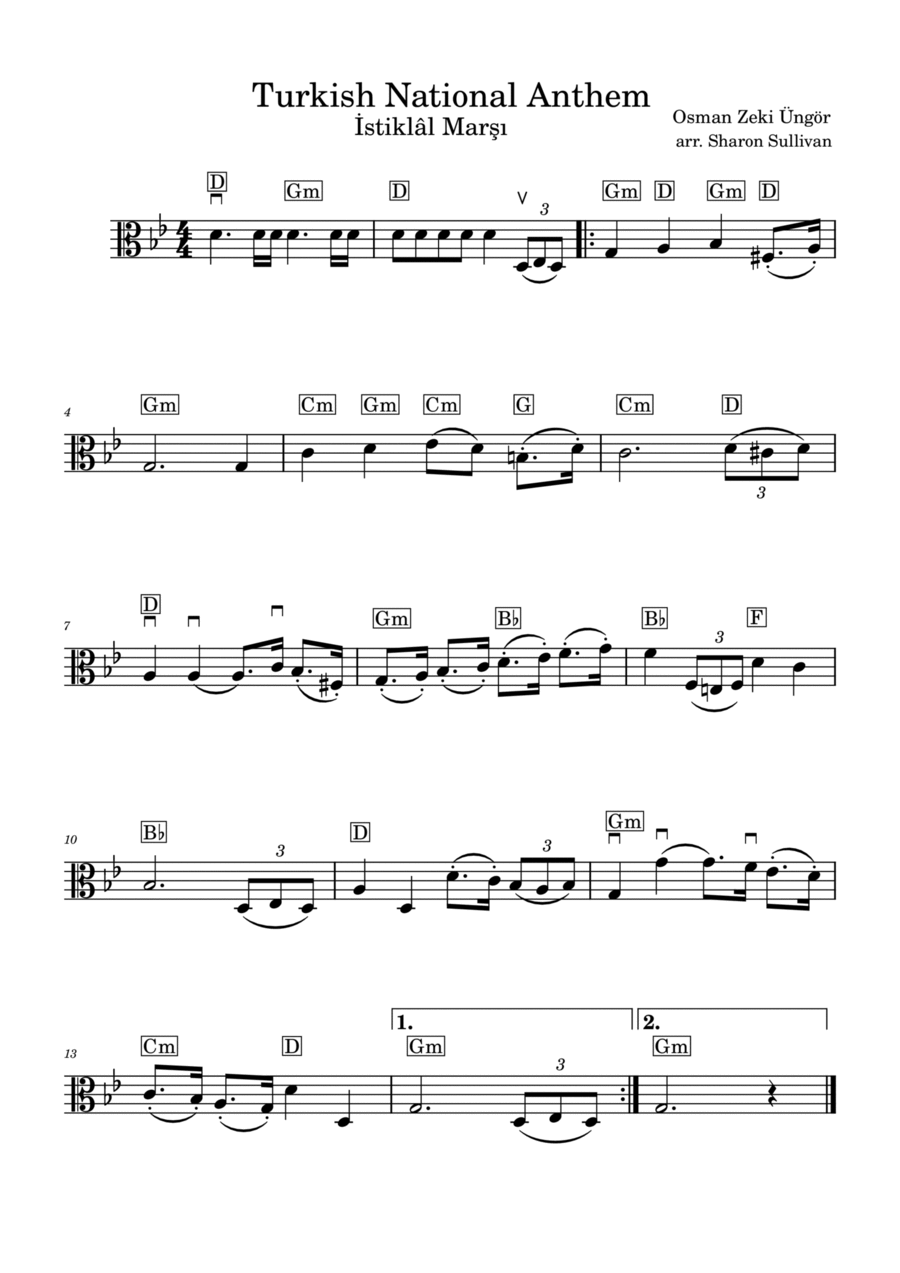 Turkish National Anthem- İstiklâl Marşı (Viola lead sheet in G minor) Viola Solo scores gallery preview page 1