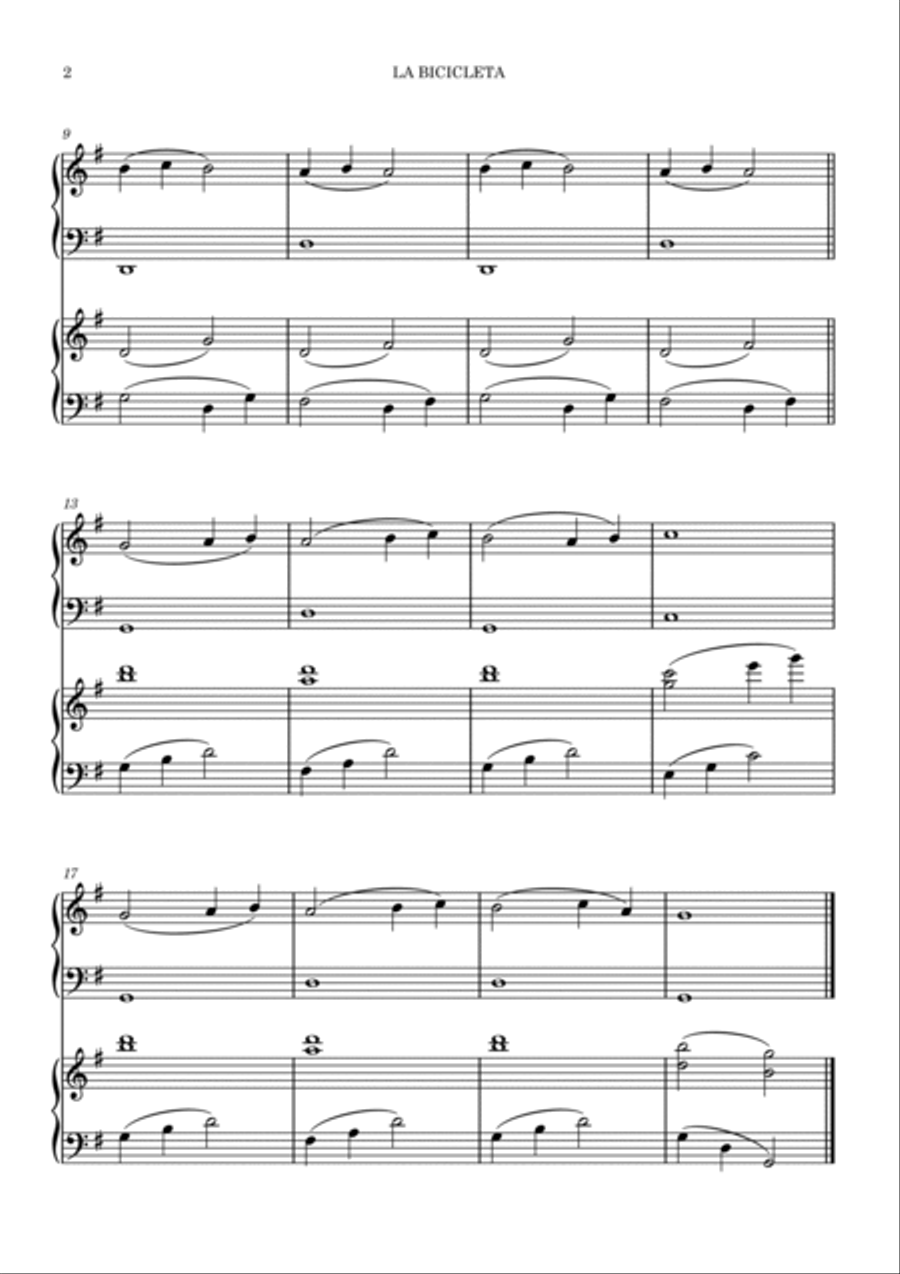 LA BICICLETA Pno Duet Easy Piano scores gallery preview page 2