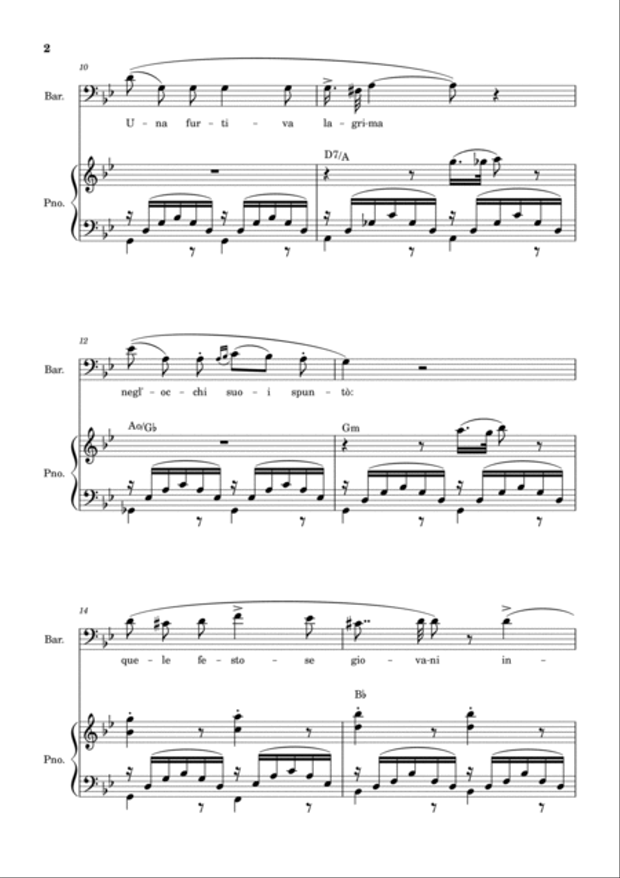 Una Furtiva Lagrima (Baritone in Gm) Piano, Vocal, Guitar scores gallery preview page 2