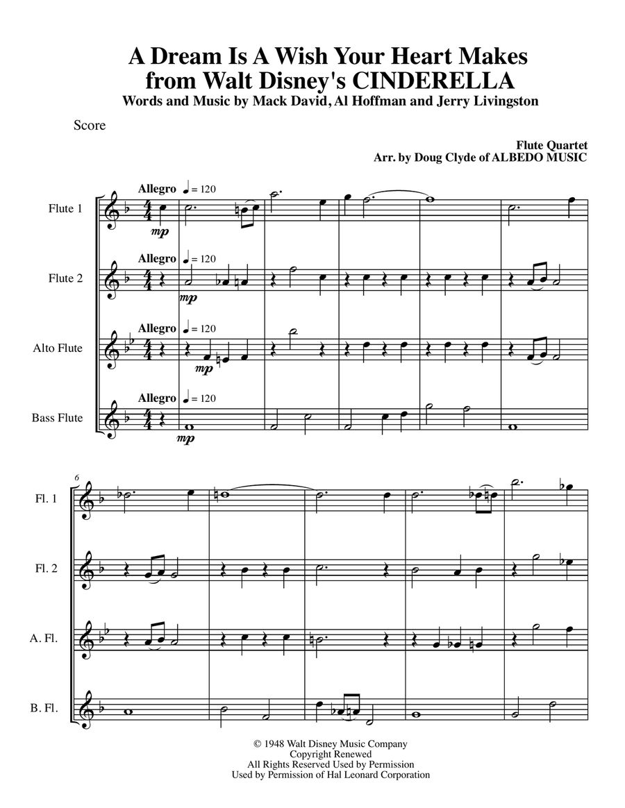 A Dream Is A Wish Your Heart Makes Woodwind Quartet scores gallery preview page 1