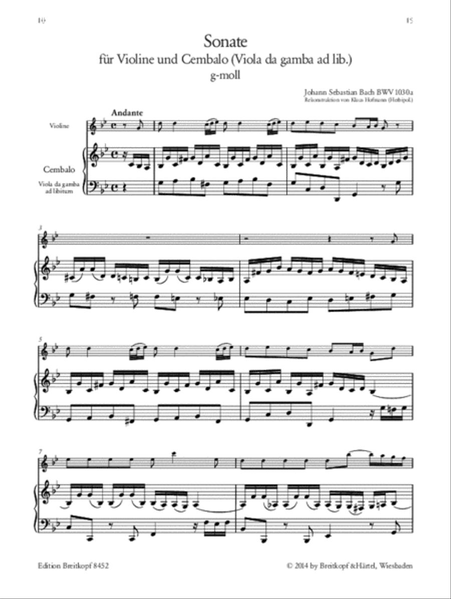 Sonata in G minor BWV 1030a Violin Solo scores gallery preview page 2