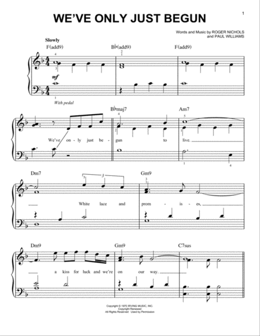 We've Only Just Begun Easy Piano scores gallery preview page 1