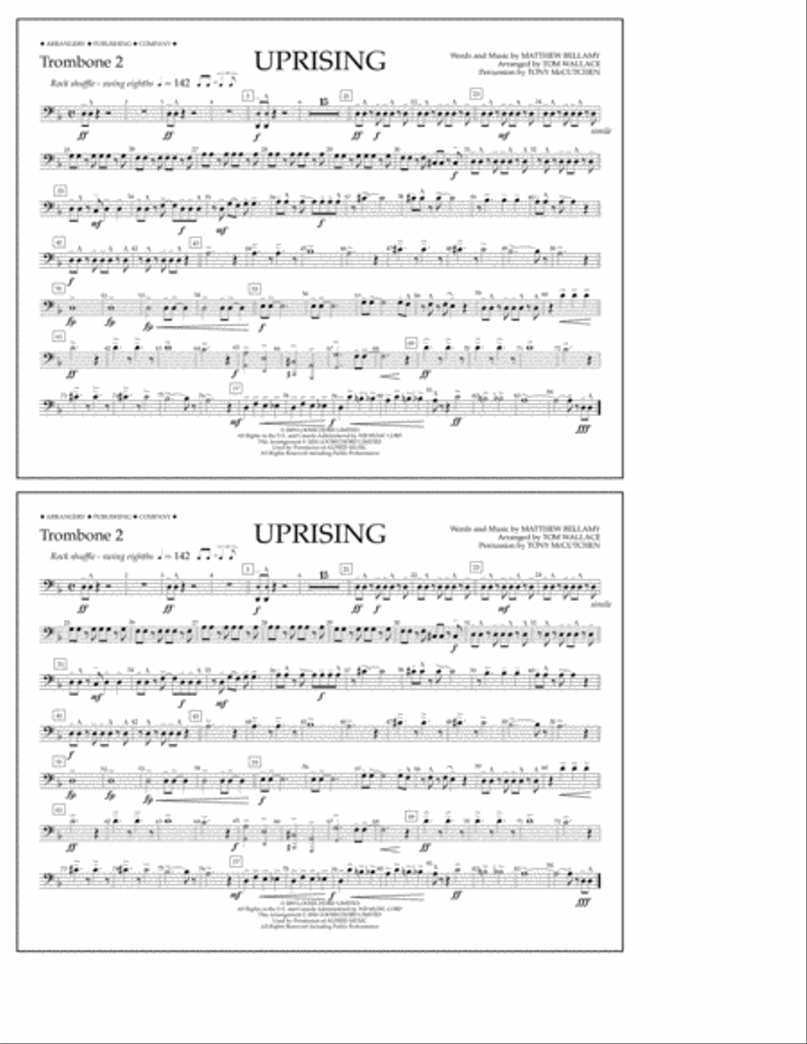 Uprising - Trombone 2 Marching Band scores gallery preview page 1