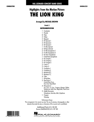 The Lion King (2019) (Highlights from the Motion Picture) - Conductor Score (Full Score)