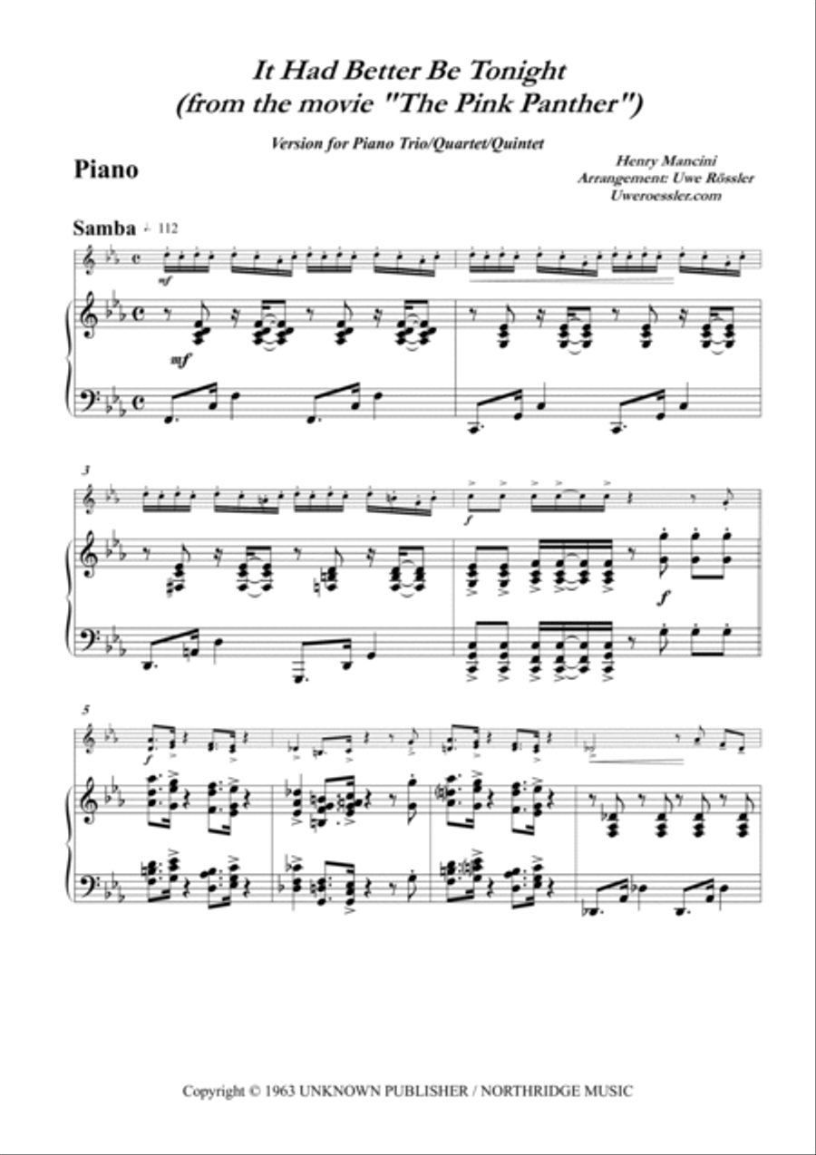 It Had Better Be Tonight (meglio Stasera) Piano Trio scores gallery preview page 5