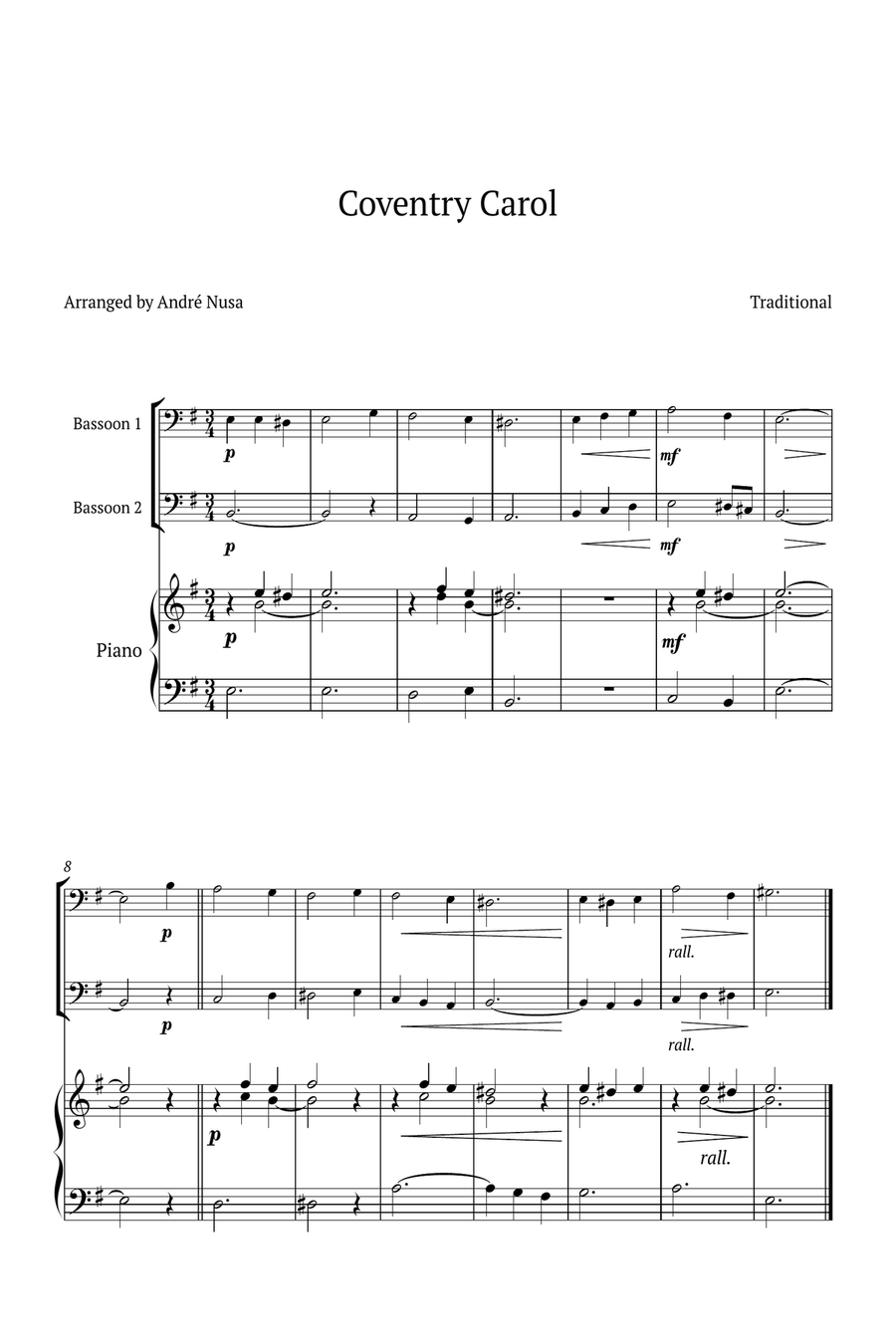 Conventry Carol Woodwind Duet scores gallery preview page 1