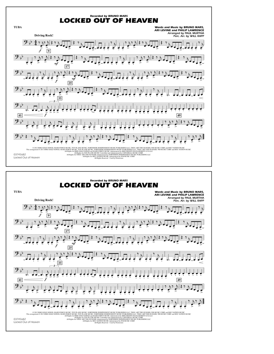 Locked Out of Heaven - Tuba Marching Band scores gallery preview page 1