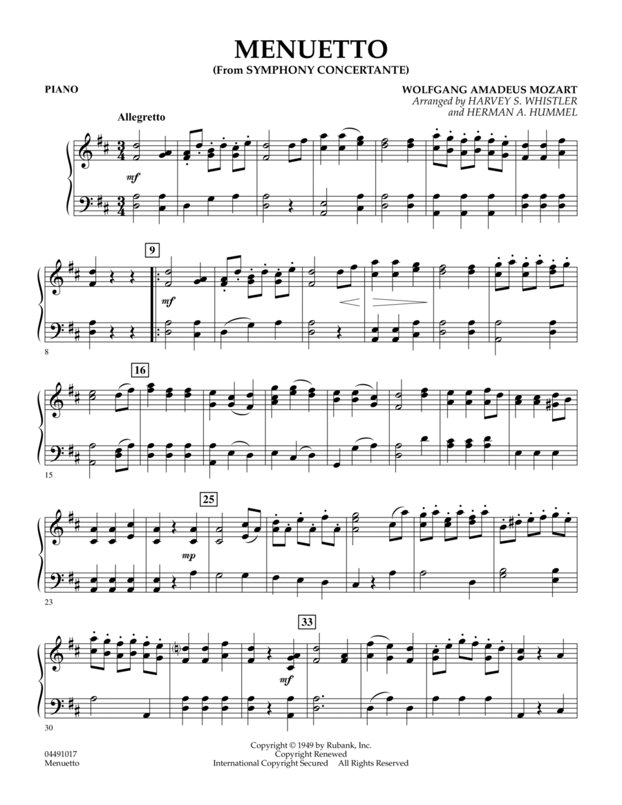 Menuetto (from Symphony Concertante) - Piano
