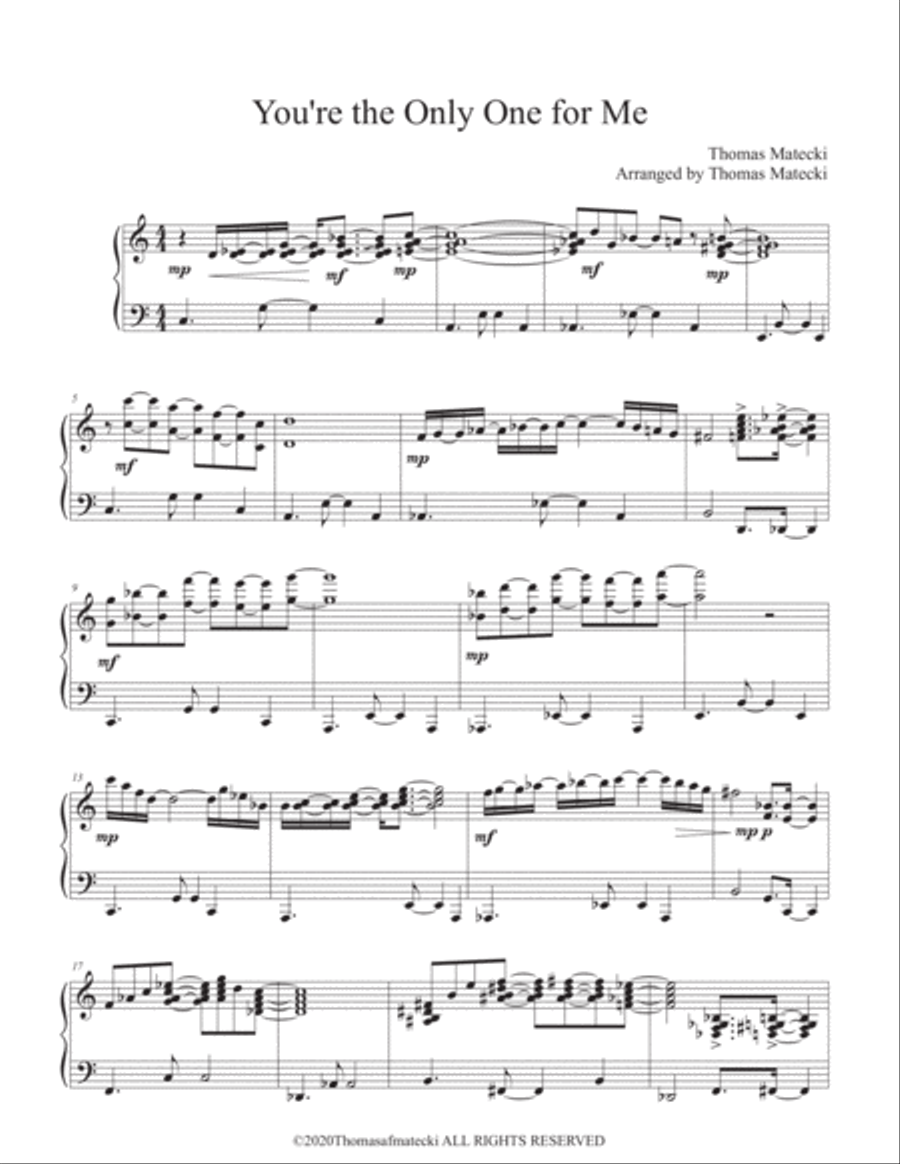 You're the Only One for Me (solo piano) Piano Solo scores gallery preview page 1