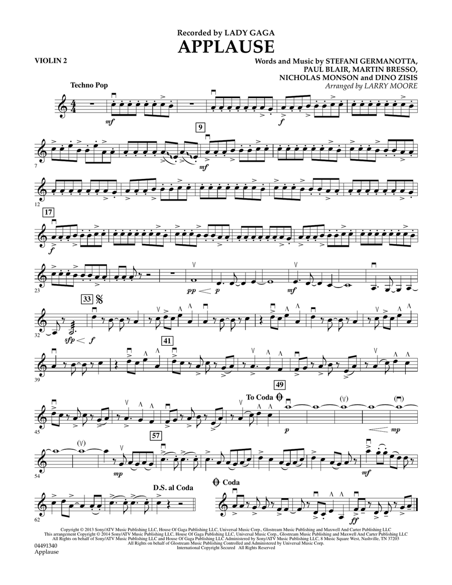 Applause - Violin 2 Applause - Violin 2 Orchestra scores gallery preview page 1
