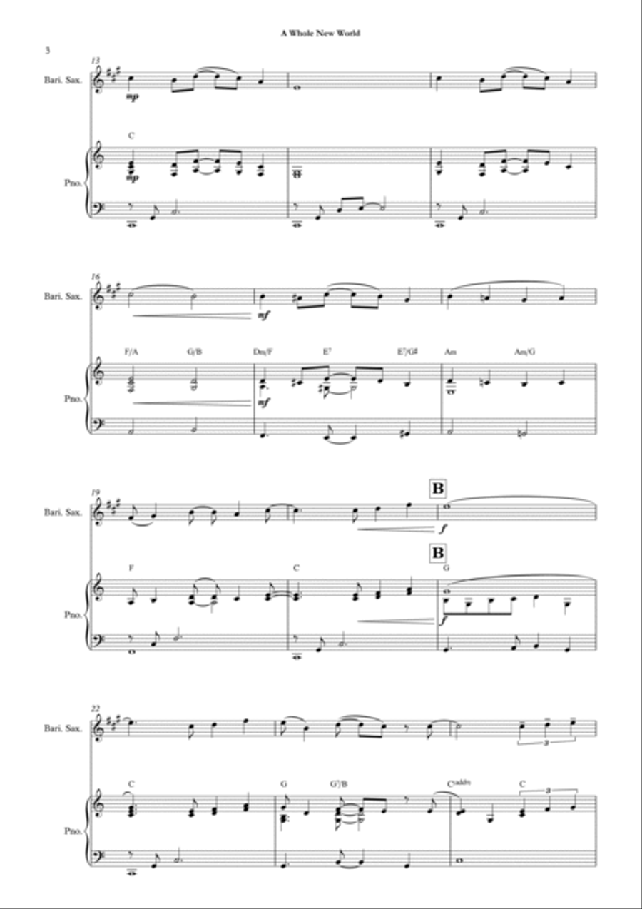A Whole New World Baritone Saxophone scores gallery preview page 5
