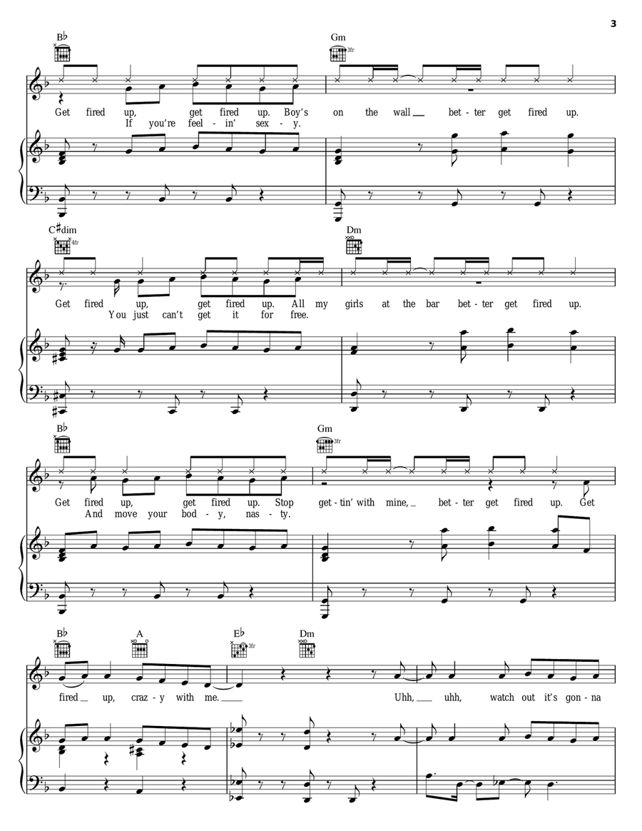 Fired Up Fired Up Piano, Vocal, Guitar scores gallery preview page 3