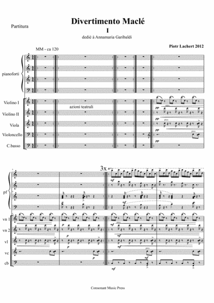 Divertimento Maclé, version for piano 4 hands and String Orchestra, pages 140 (50+46+10+8+9+9+8)