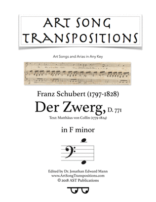 Book cover for SCHUBERT: Der Zwerg, D. 771 (transposed to F minor, bass clef)