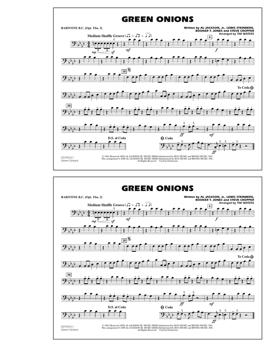 Green Onions - Baritone B.C. (Opt. Tbn. 2) Marching Band scores gallery preview page 1