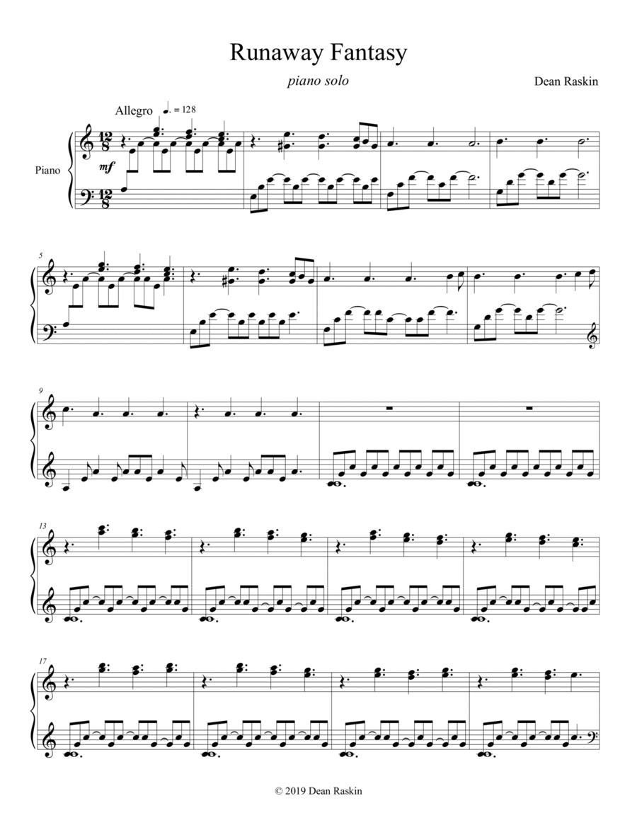Runaway Fantasy Piano Solo scores gallery preview page 1