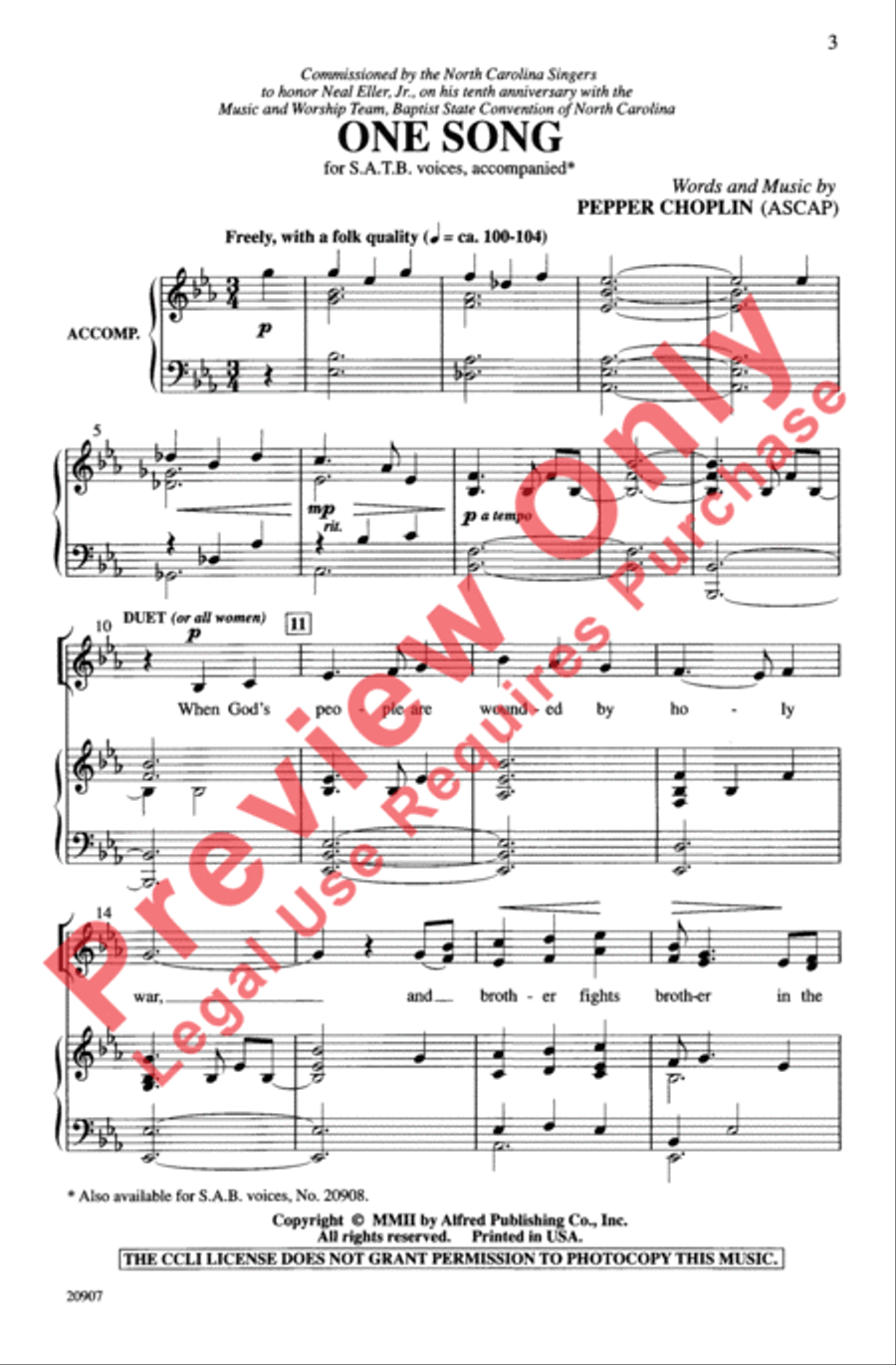 One Song One Song 4-Part scores gallery preview page 3