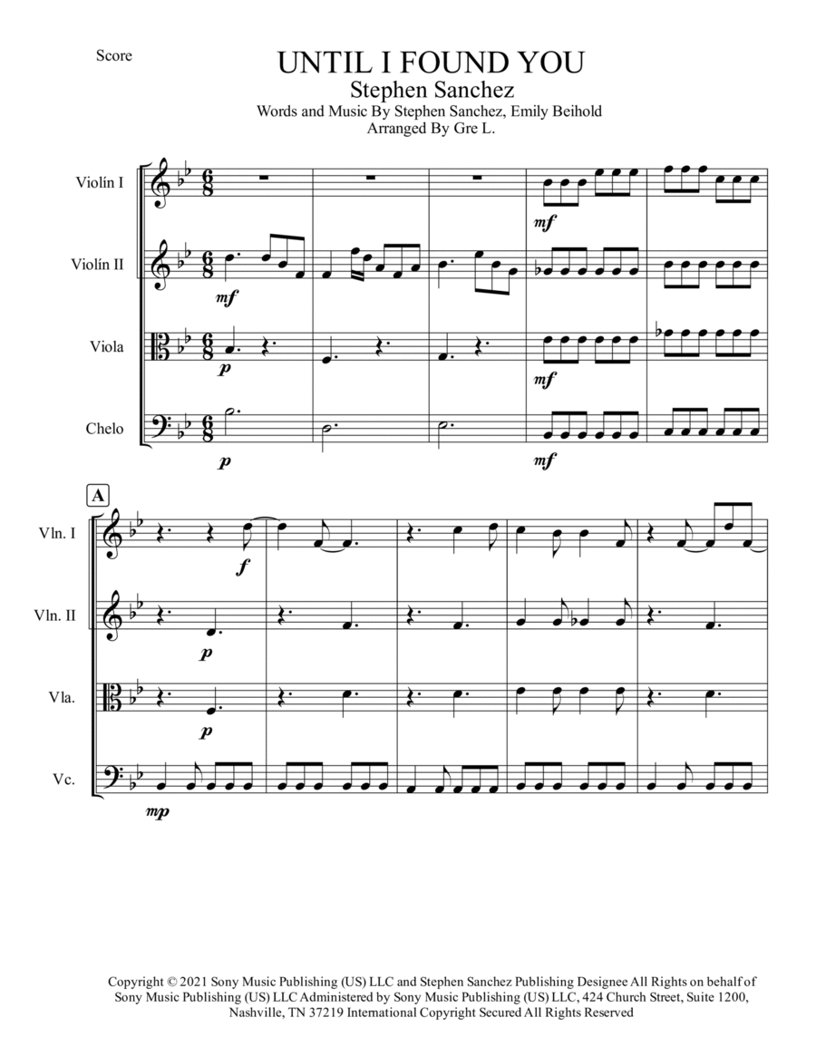 Until I Found You String Quartet scores gallery preview page 1