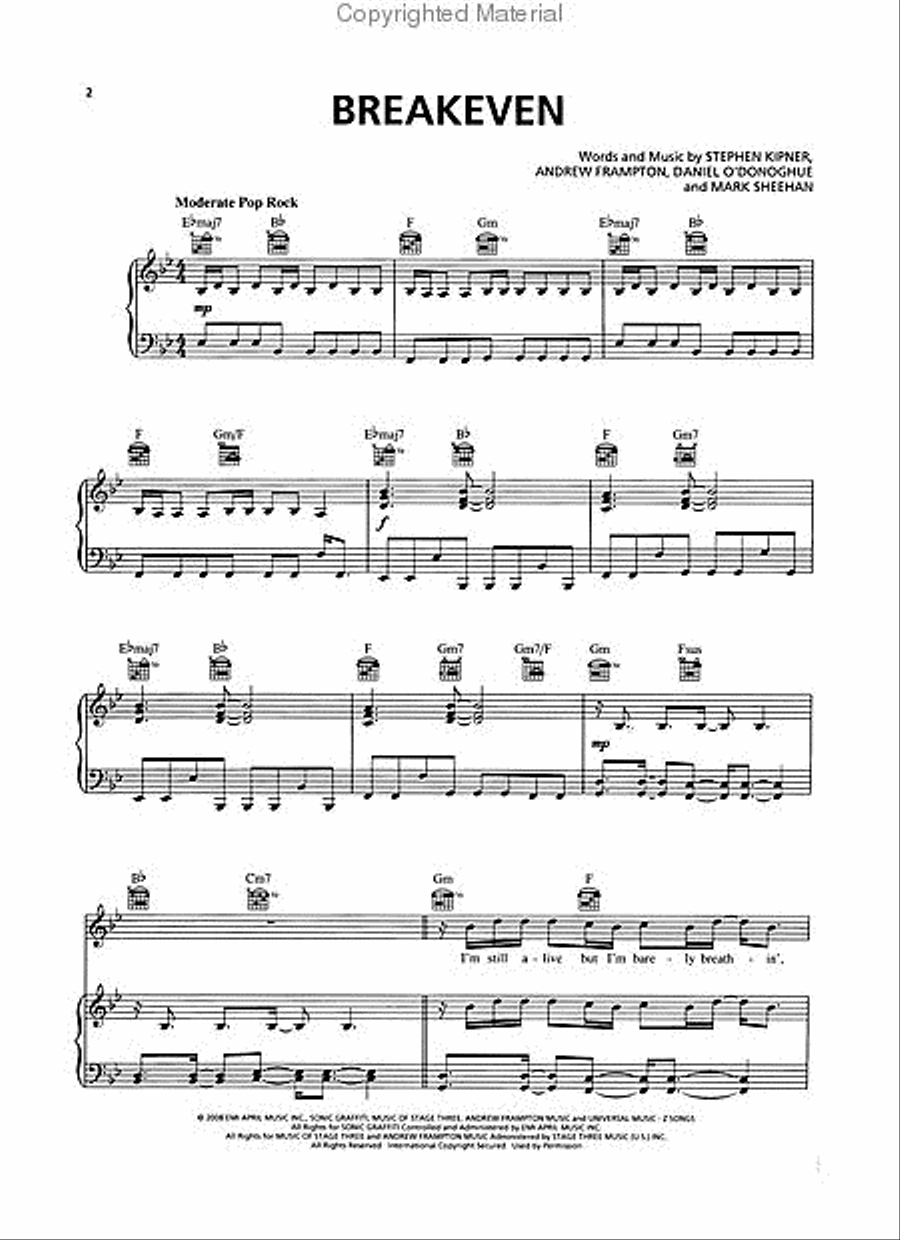 Breakeven Piano, Vocal, Guitar scores gallery preview page 2