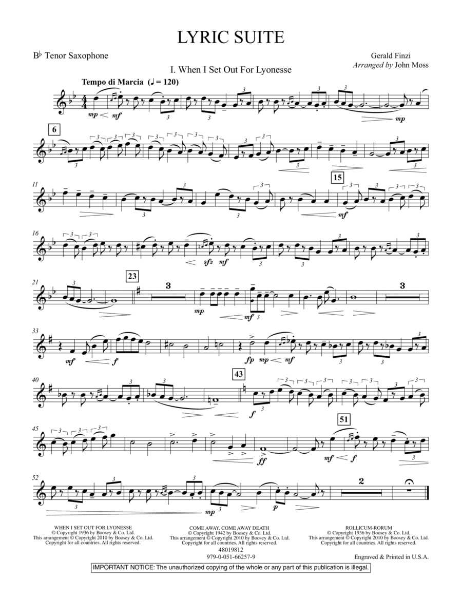 Lyric Suite - Bb Tenor Saxophone Concert Band scores gallery preview page 1