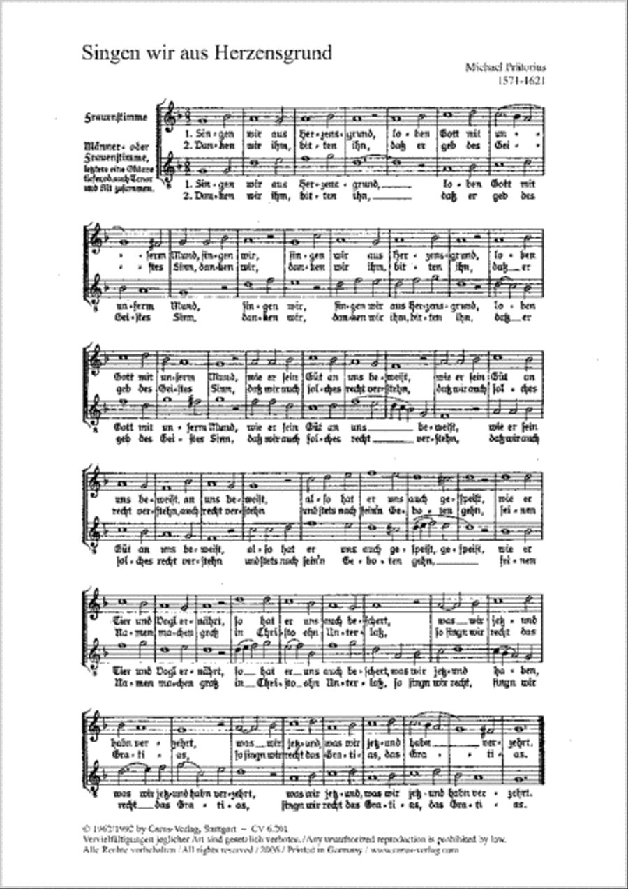 Gumpelzhaimer: Lobet Gott; Praetorius: Singen wir aus Herzensgrund Score scores gallery preview page 1