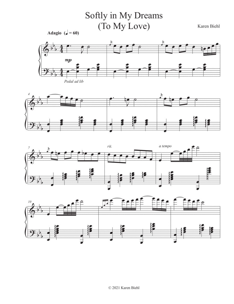 Softly in My Dreams (To My Love) Piano Solo scores gallery preview page 1