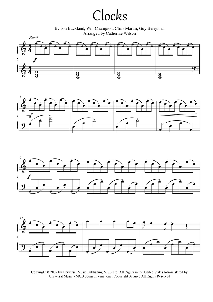 Clocks Piano Solo scores gallery preview page 2