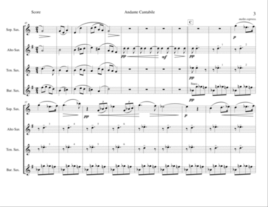 Andante Cantabile from String Quartet No. 1 Woodwind Ensemble scores gallery preview page 3