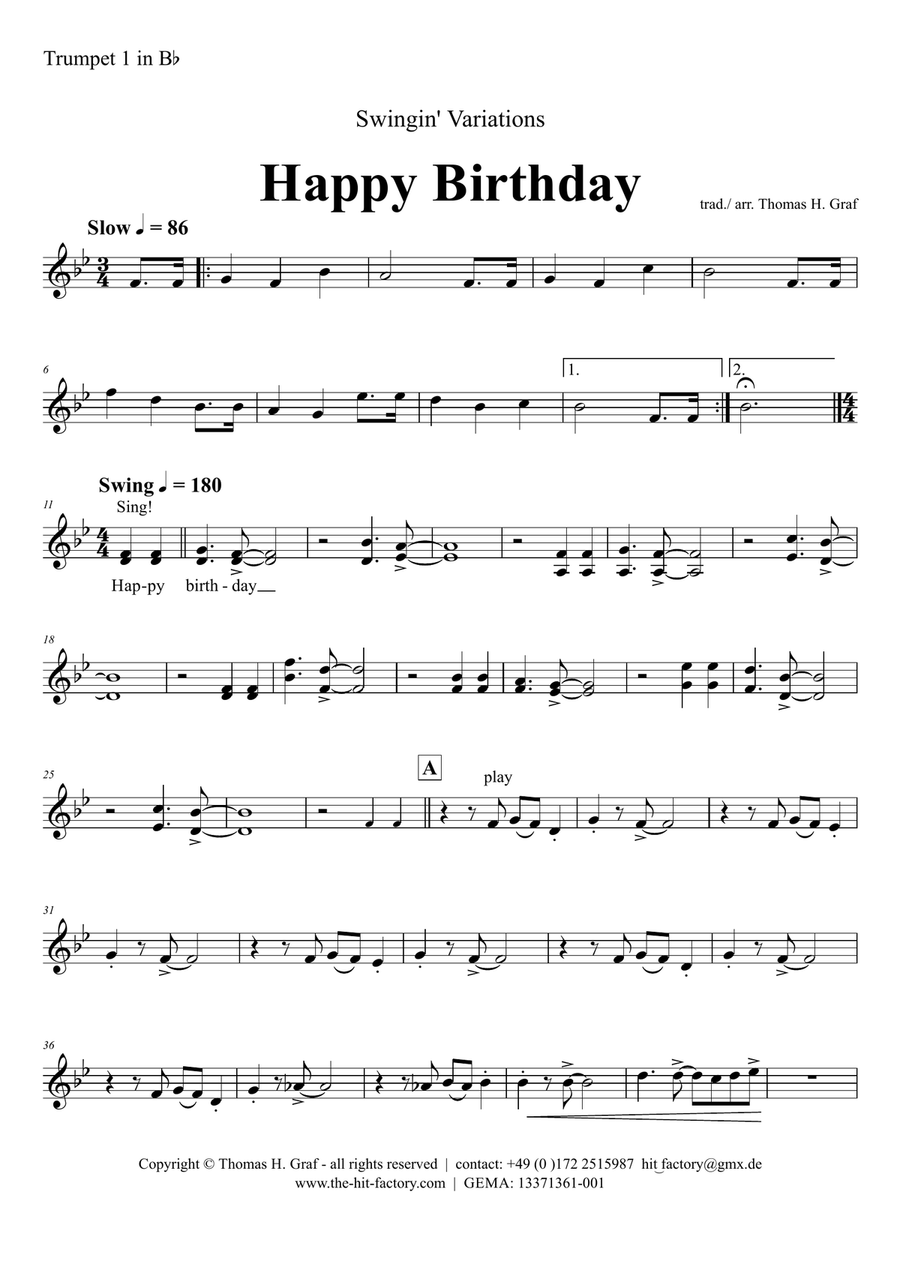 Happy Birthday - Swingin' Variations - Brass Quintet Brass Quintet scores gallery preview page 5