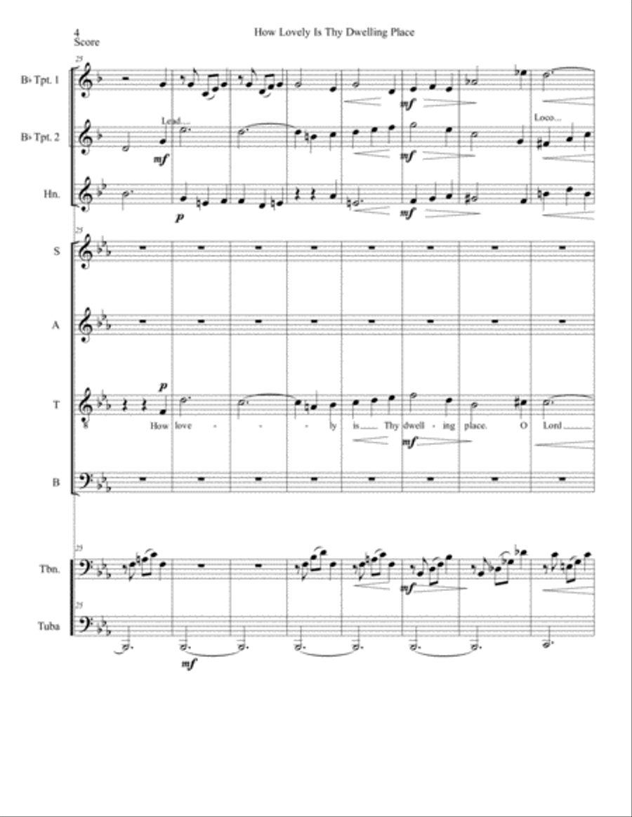 How Lovely Is Thy Dwelling Place for SATB and Brass Quintet 4-Part scores gallery preview page 5