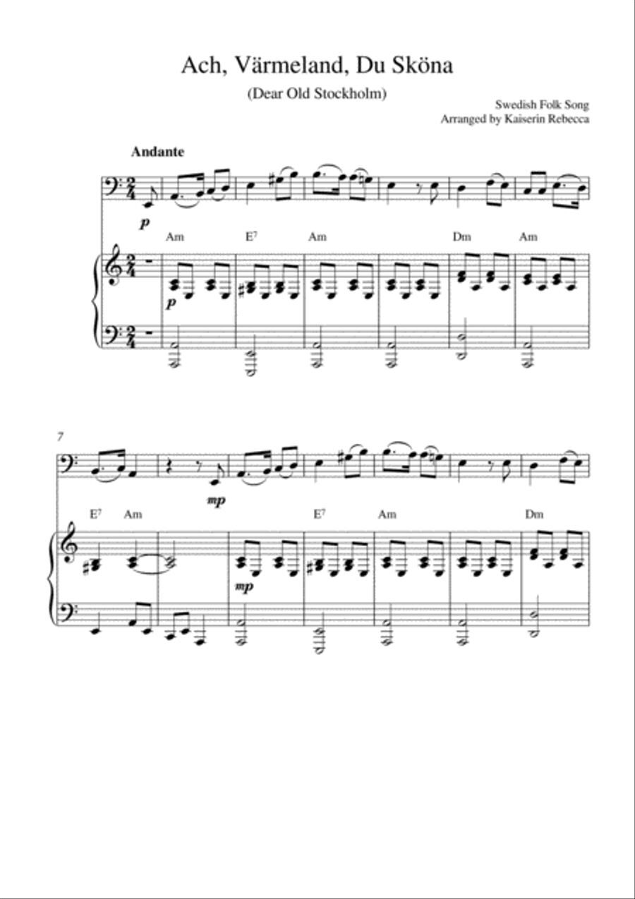 Ach, Värmeland, Du Sköna (Dear Old Stockholm) (for bassoon solo and piano accompaniment) Bassoon Solo scores gallery preview page 1