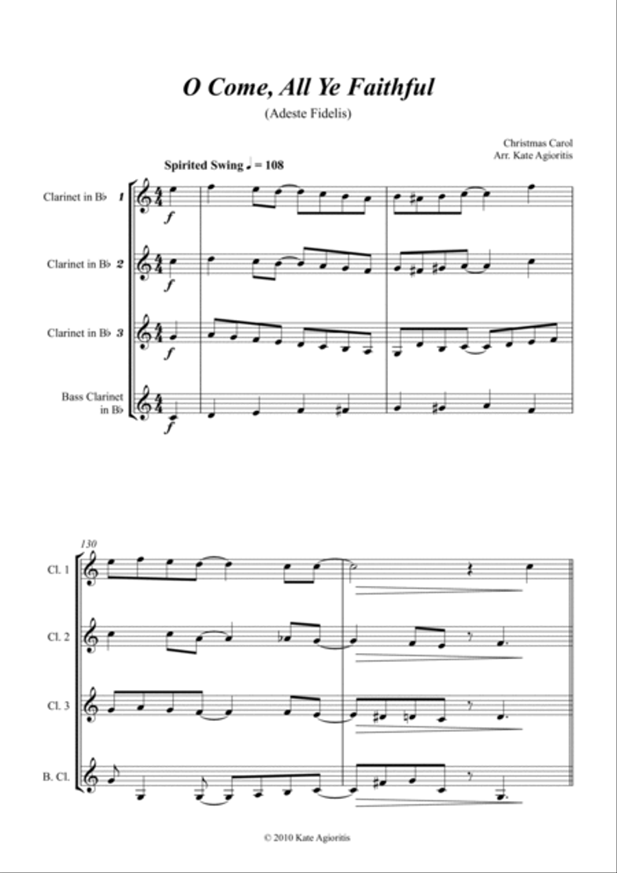 O Come All Ye Faithful - Jazz Carol for Clarinet Quartet Clarinet Quartet scores gallery preview page 3