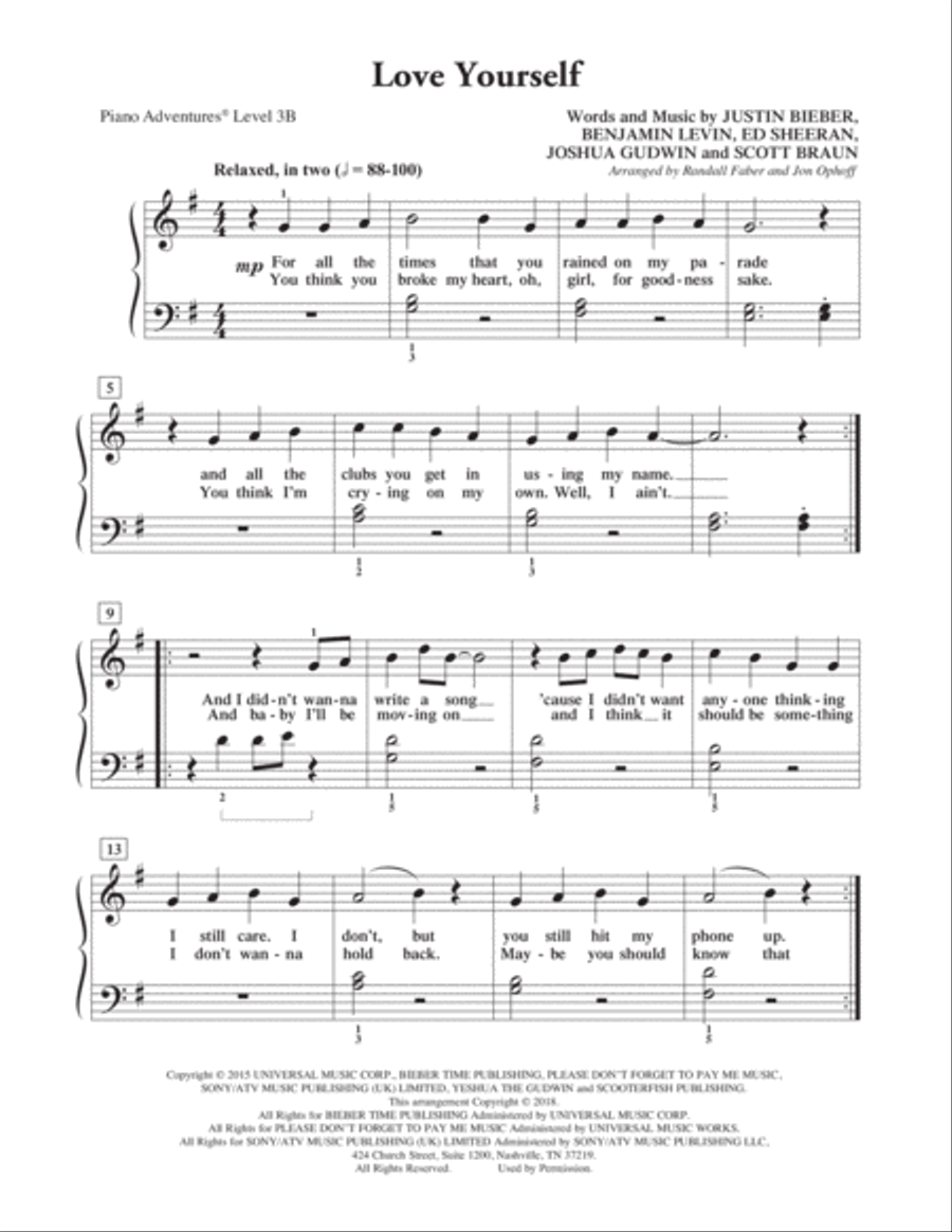 Love Yourself Piano Method scores gallery preview page 1