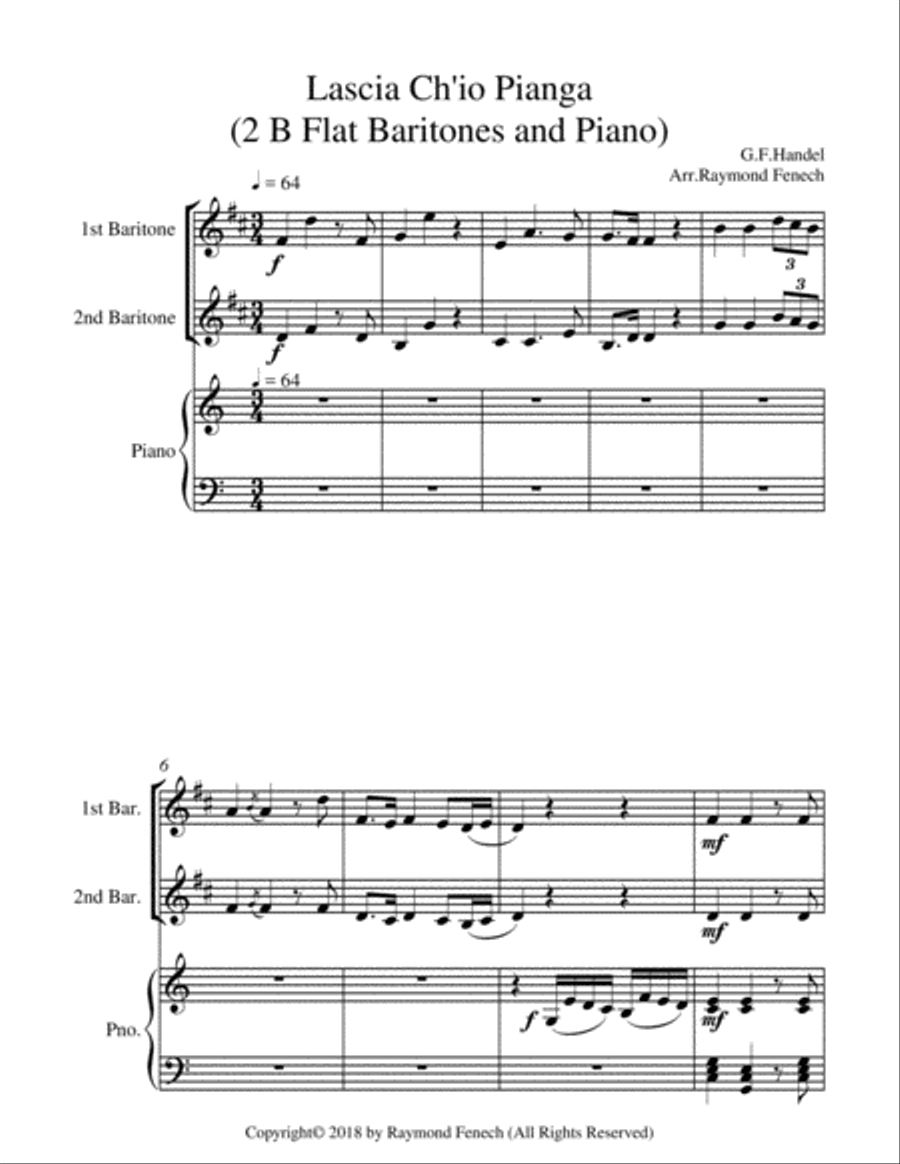 Lascia Ch'io Pianga - From Opera 'Rinaldo' - G.F. Handel ( 2 B Flat Baritones and Piano) Brass Duet scores gallery preview page 5
