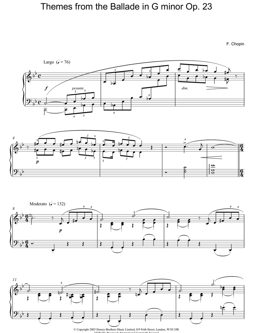 Themes From The Ballade In G Minor, Op. 23 Piano Solo scores gallery preview page 1