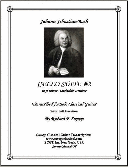 Cello Suite 2 with TAB Stave for Solo Classical Guitar