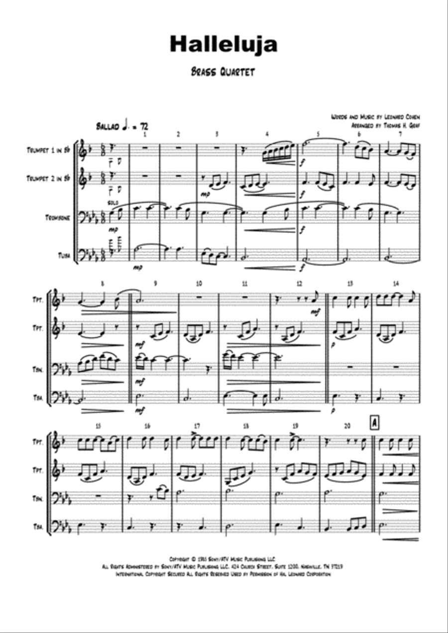 Hallelujah Euphonium scores gallery preview page 1