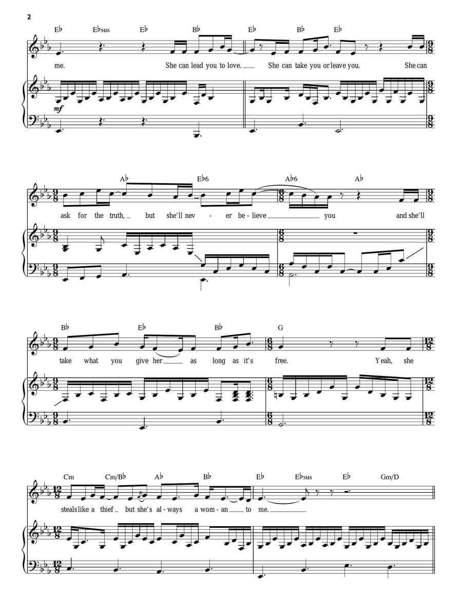 She's Always A Woman Piano, Vocal scores gallery preview page 2