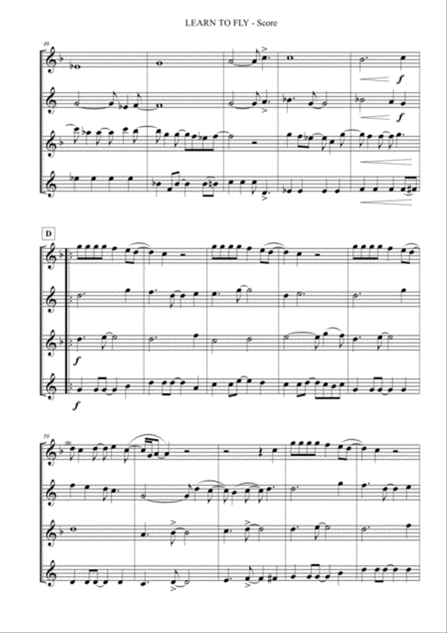 Learn To Fly Saxophone Quartet scores gallery preview page 6