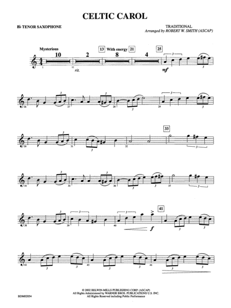 Celtic Carol: B-flat Tenor Saxophone