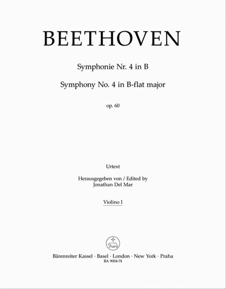 Symphony, No. 4 B flat major, Op. 60 by Ludwig van Beethoven Violin - Sheet Music